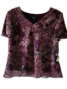 R&M Richards Purple Floral V-Neck Flutter Sleeve Blouse